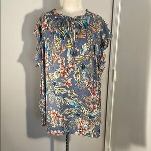 Chenault Blue Short Sleeve Ruffled Blouse